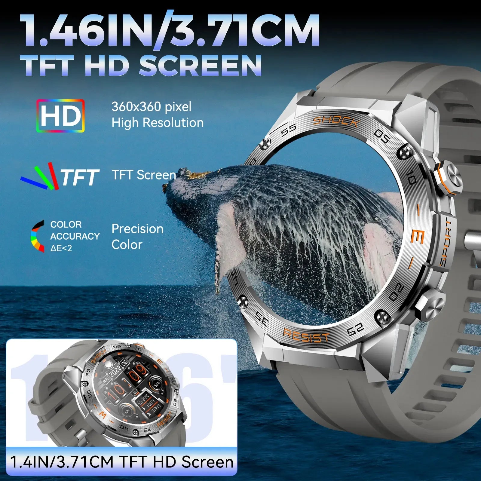 LaNikar New Military Smart Watch for Men1.46"Fitness Tactical Smartwatch with Multiple Sports Modes Heart RateSpO2 Sleep Tracker - Wear444