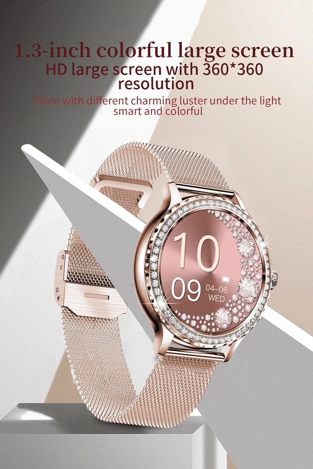 MEVADEN Rose Gold Smart Watch Bluetooth Call Lady 100+ Sports Mode Fitness Health Monitor Women Smartwatch for IOS Android NX19 - Wear444
