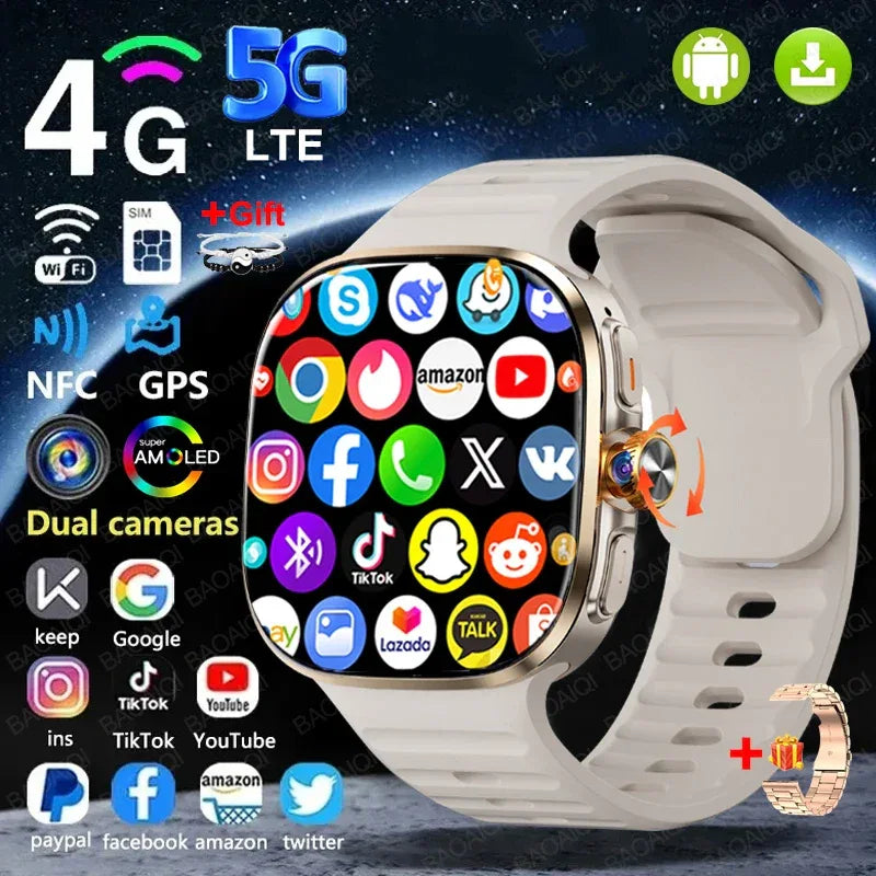 4G/5G Smartwatch 2.40 inch Larger Screen 190° Rotary Camera 16GB+256GB GPS Map WIFI Connect Apps Download Smart Watch Android 10 - Wear444
