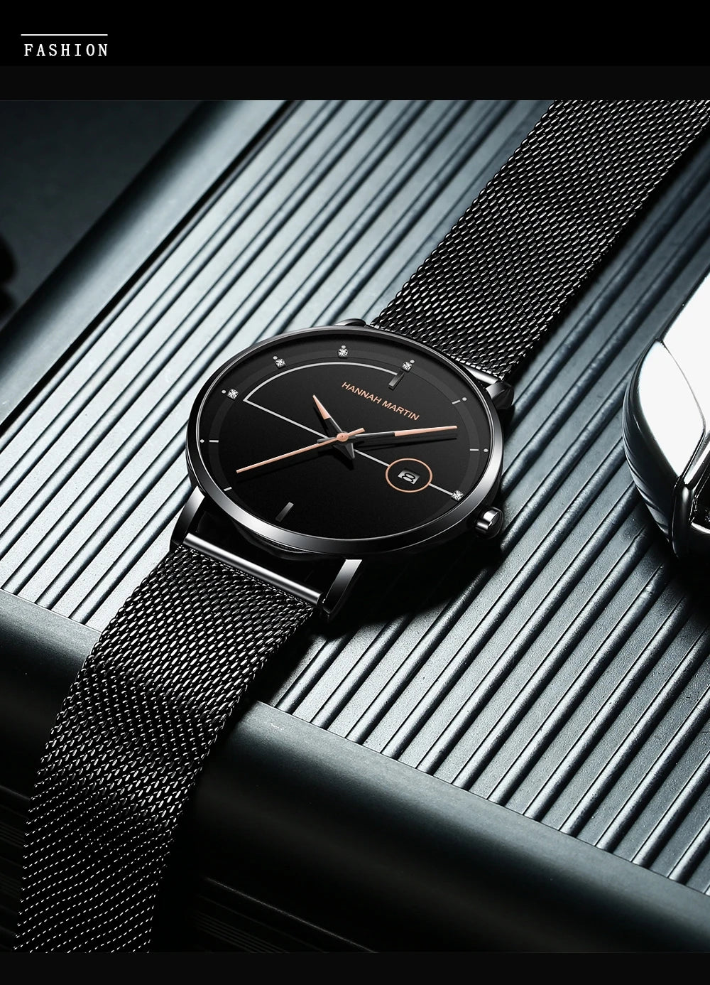 Top Men Quartz Watch With Japanese Movement Simple Blue Black Stainless Steel Mesh Belt Waterproof Travel Fashion Men Wristwatch