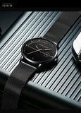 Top Men Quartz Watch With Japanese Movement Simple Blue Black Stainless Steel Mesh Belt Waterproof Travel Fashion Men Wristwatch