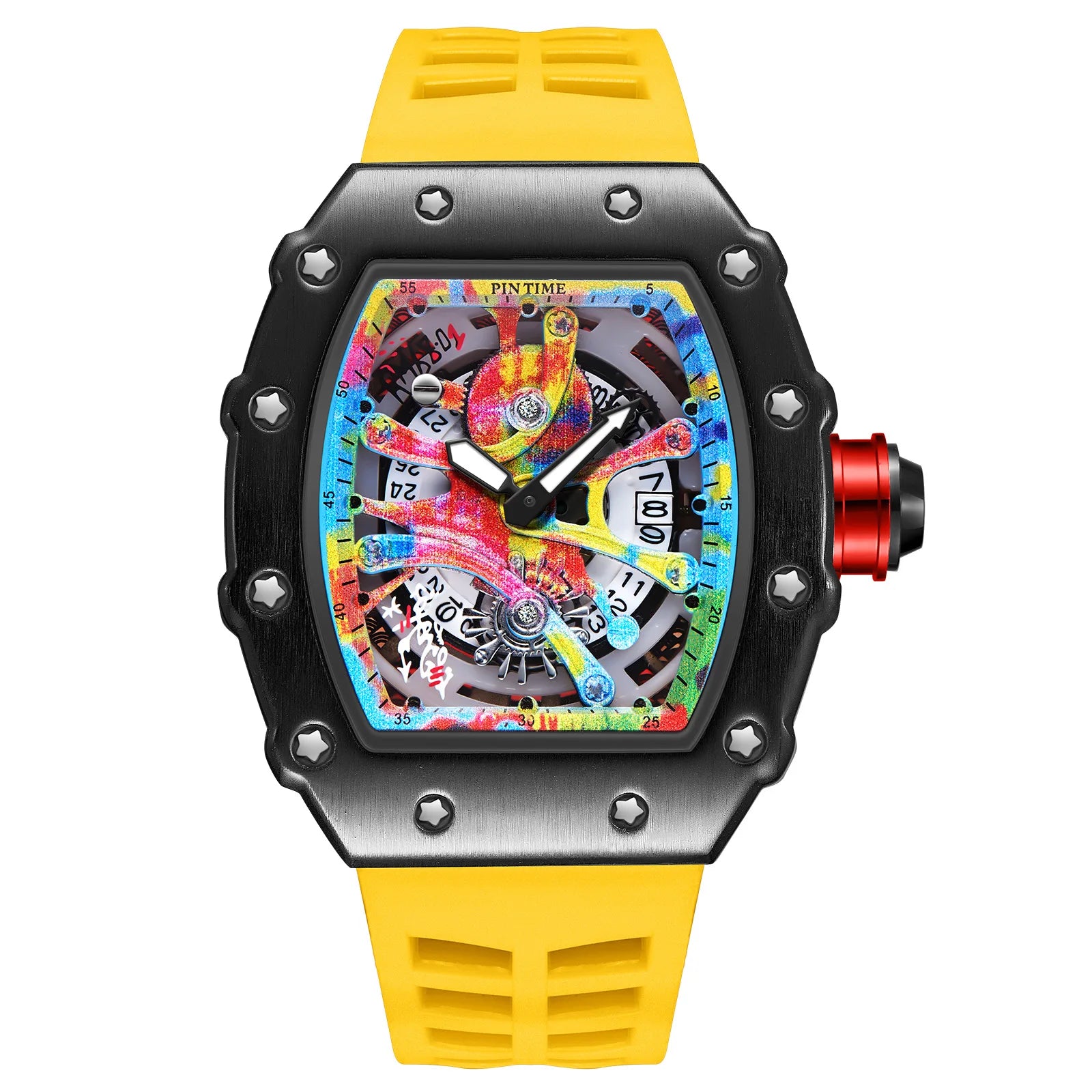 Fashion Mechanical Man Watches Classic Colorful RM Desgin Automatic Visable Wristwatch Causal Men Watch Rubber Strap Belt
