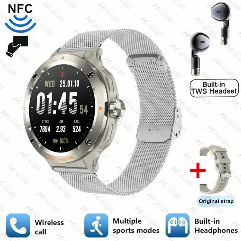 2025 NewSmart Watch With BT earphone 2-In-1 NFC Bluetooth Call Men Watch GPS Track Heart Rate Monitor Play Music SmartWatch GIFT - Wear444