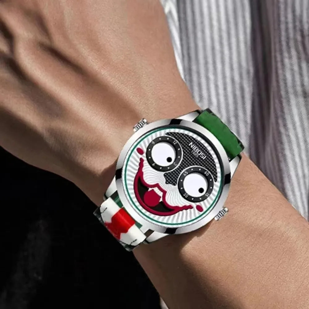 Creative Clown Dial Watch - Unique Leather Strap Design
