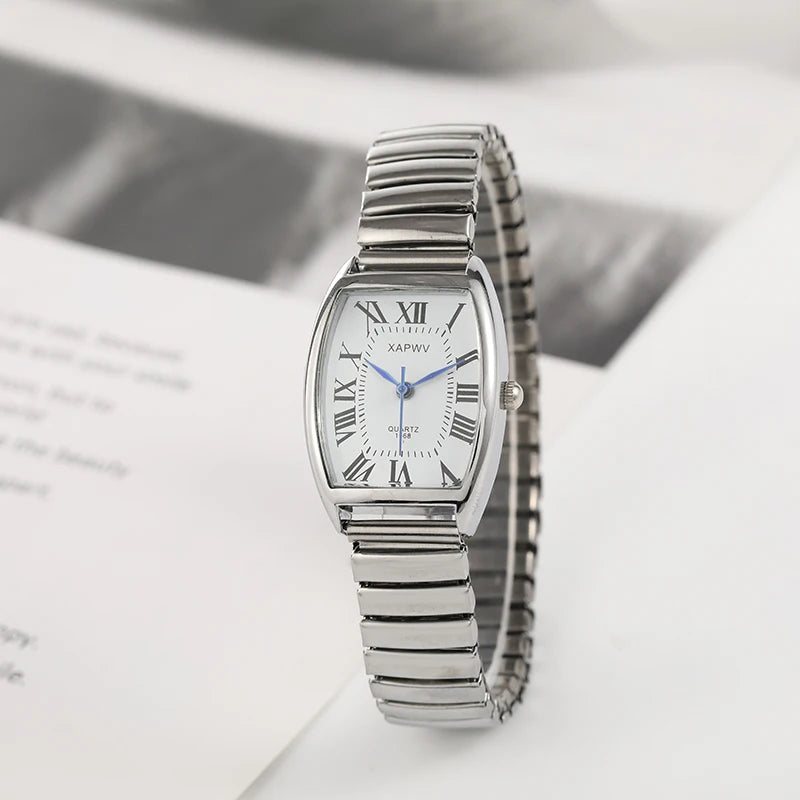 Barrel-Shaped Quartz Watch for Men, Roman Numerals, Fashionable and Casual Women's Watch for Middle-Aged and Elderly Couples