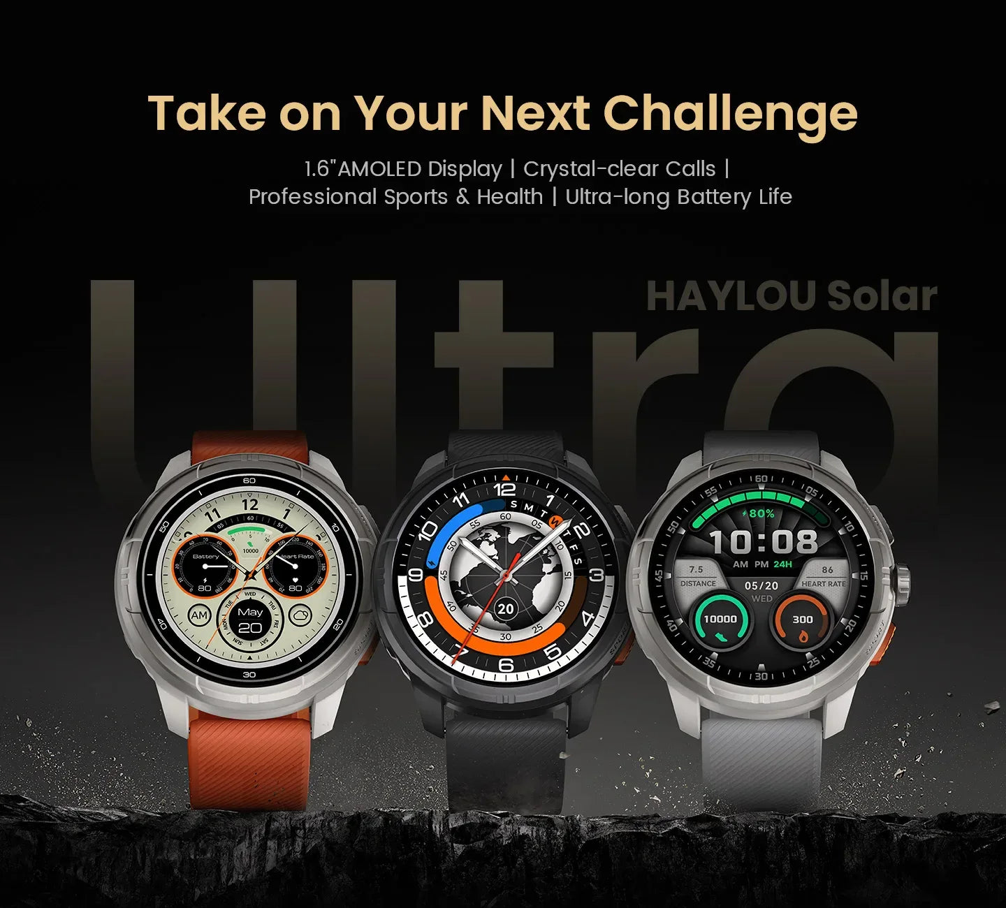 HAYLOU Solar Ultra GPS Smartwatch 1.6” AMOLED Display 5ATM Waterproof Built-in GPS Bluetooth Phone Calls Sports Smart Watch - Wear444