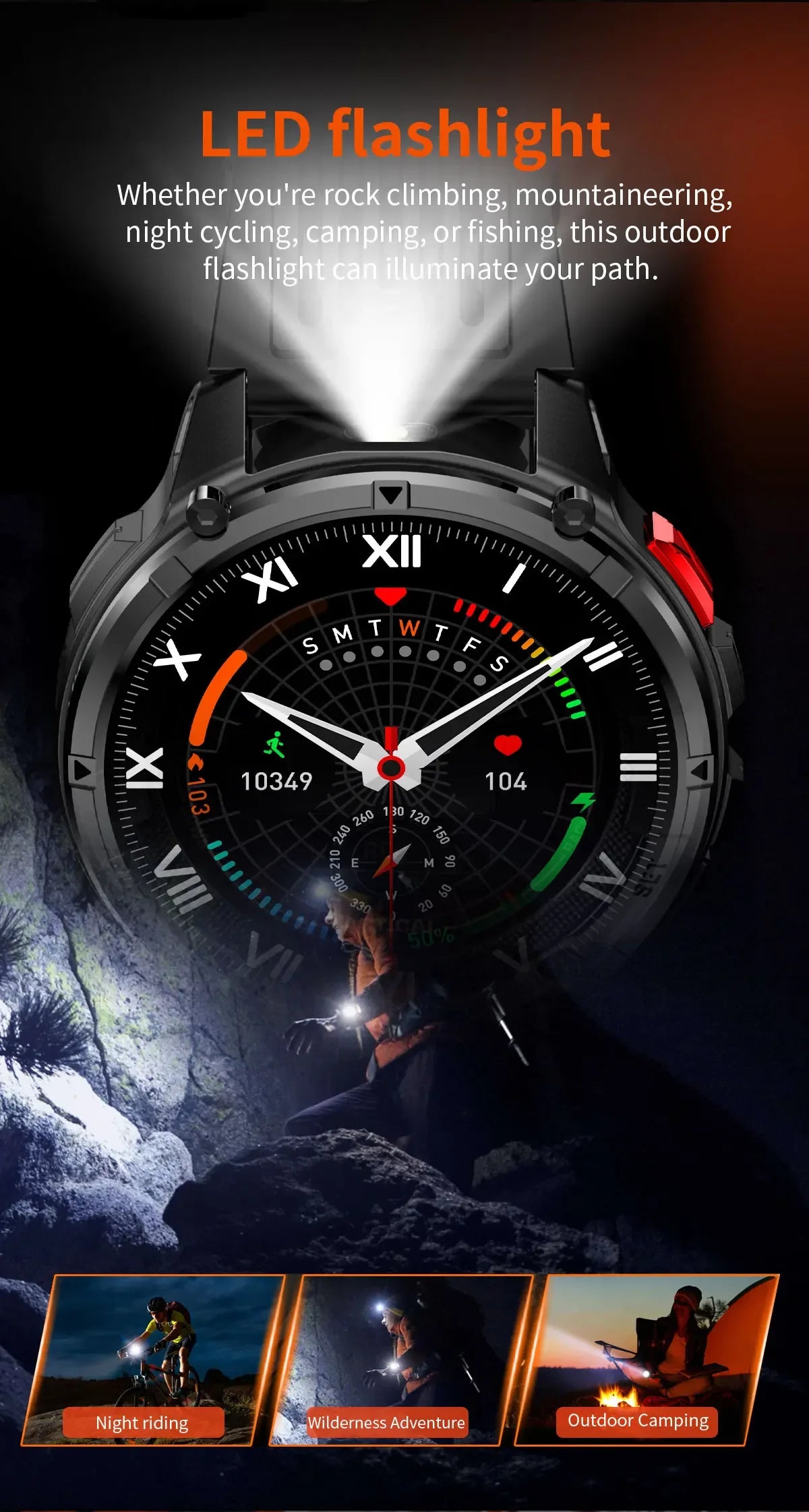 Military Men T-Rex3 Ultra GPS Track Smart Watch 1100mAh Battery Bluetooth Call Waterproof Flashlight Compass Outdoor Smart watch - Wear444
