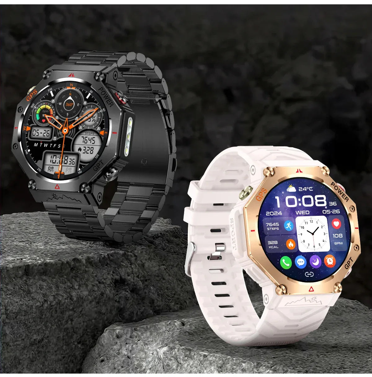 Military Smart Watch T-Rex 3 Bulit-in GPS Compass Altimeter Barometric 10ATM IP69K Waterproof AMOLED Bluetooth Call Smart watch - Wear444