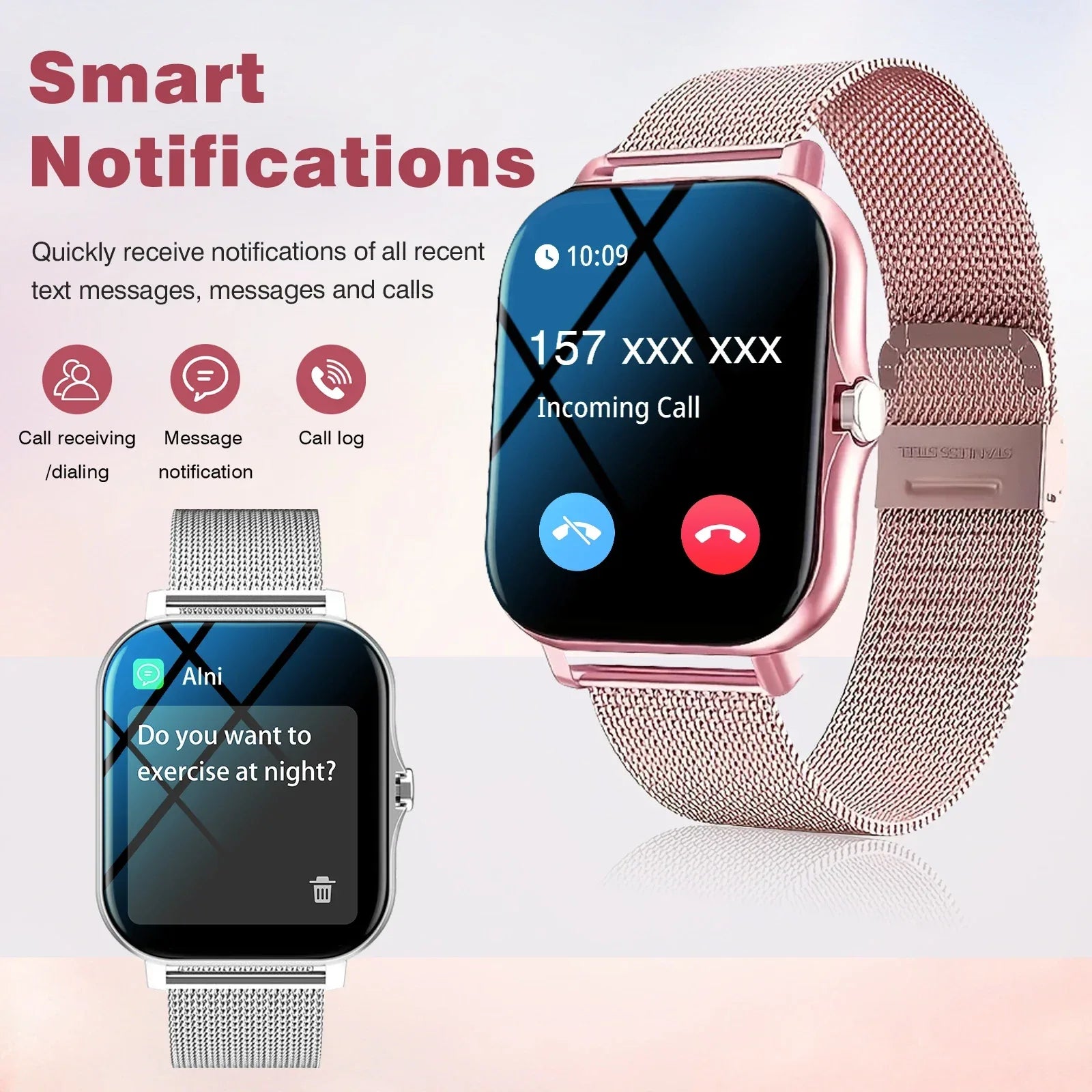 Smartwatch, phone answering/calling, multi-sport mode, message reminder view, suitable for men/women - Wear444