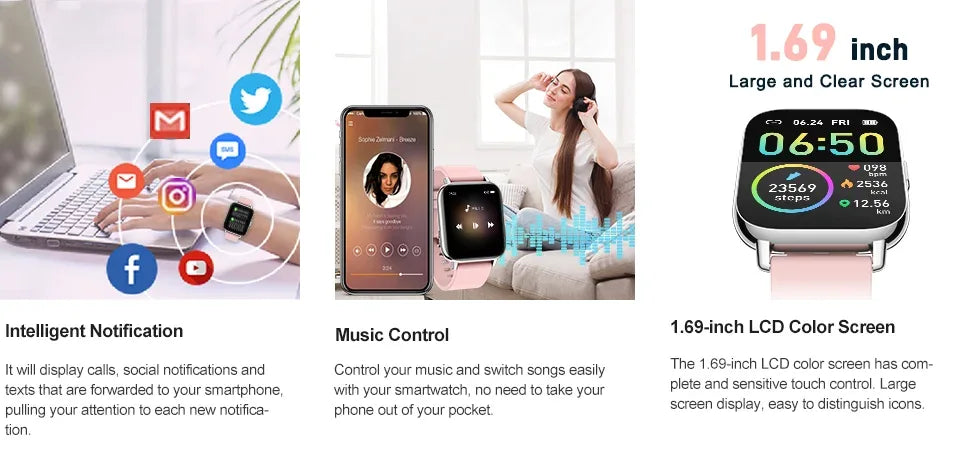 Jxrev Smart Watch, Fitness Tracker Watch for Men Women, 1.69'' Touch Smartwatch Fitness Watch with Ultra Thin Watch. - Wear444