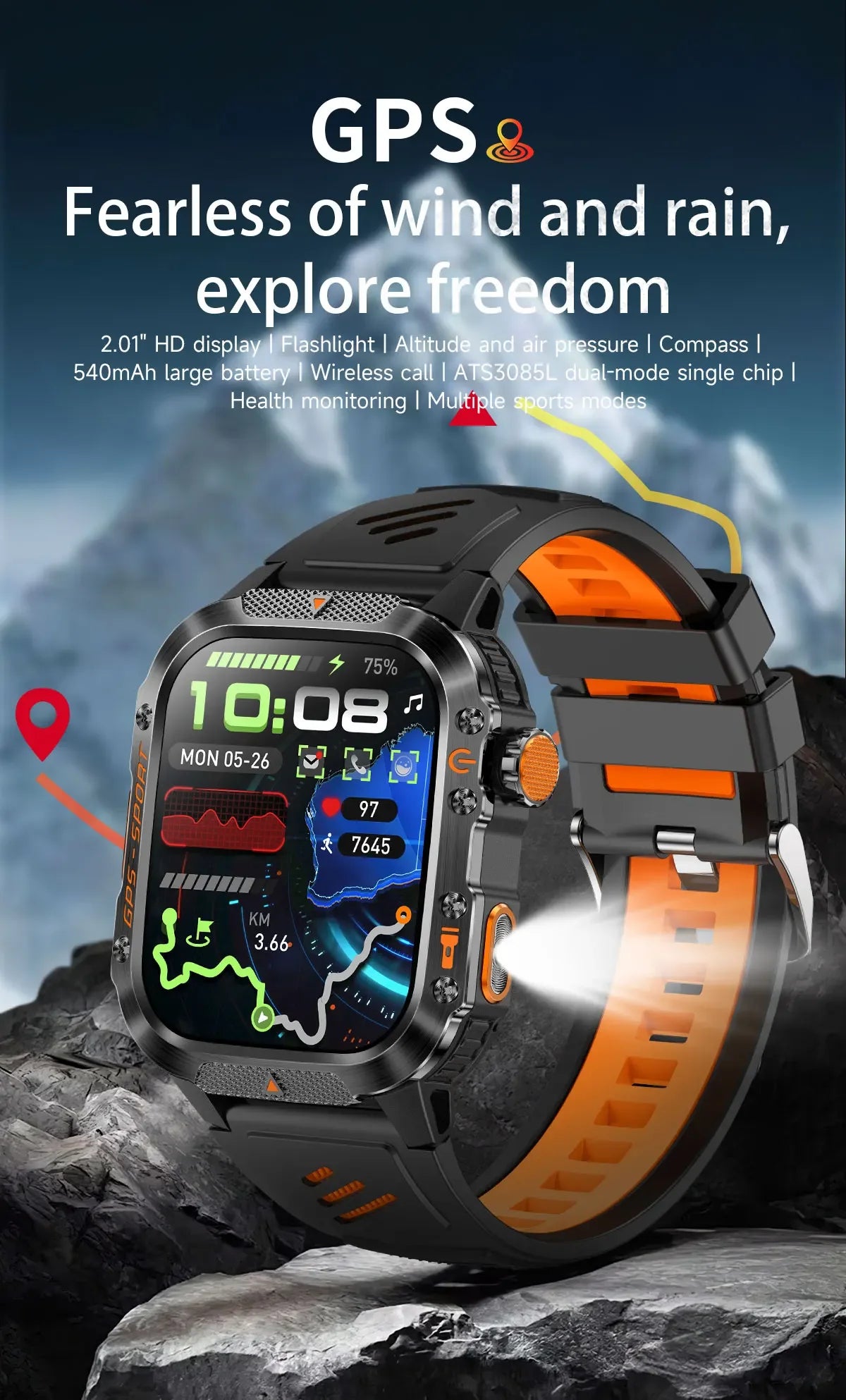 2025 New GPS Military Outdoor Sports Smart Watch Men 2.01-inch AMOLED 3ATM IP69K Waterproof Compass Call Swim Fitness Smartwatch - Wear444