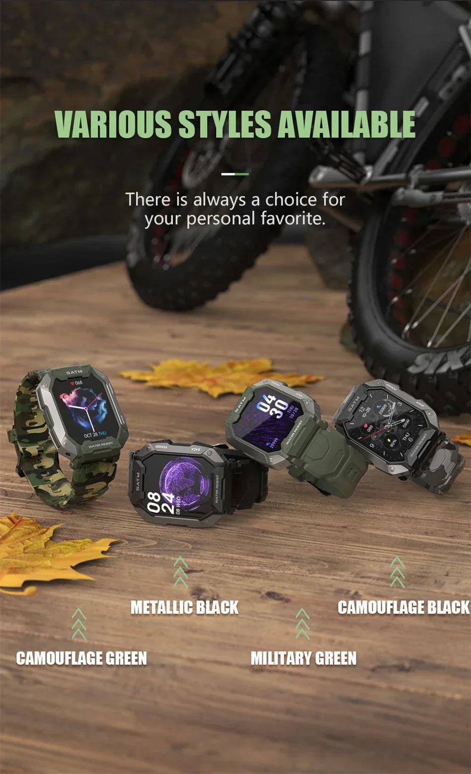 Military Smart Watch Men Carbon Black Ultra Army Outdoor 5ATM Waterproof Sports Smartwatch 2024 Heart Rate Blood Oxygen Monitor - Wear444