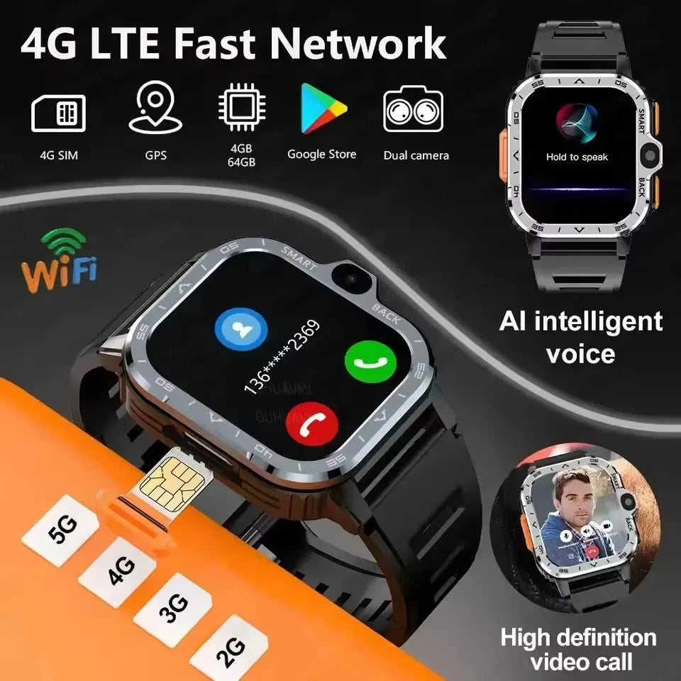 Android WhatsApp Smart 5G Video Voice SOS Call Camera Watch GPS WIFI Trace Locate SIM Card Phone Smartwatch Google Play 8GB+64GB - Wear444