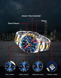 BIDEN Mens Chronograph Stainless Steel Strap Waterproof Date Quartz Watch, Business Casual Wrist Watches