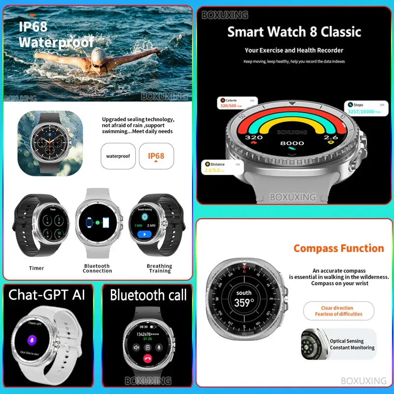 2025New Watch 8 Classic Smart Watch Men AMOLED Screen Bluetooth Call GPS Track Heart Rate IP68 Waterproof Smartwatch For Samsung - Wear444