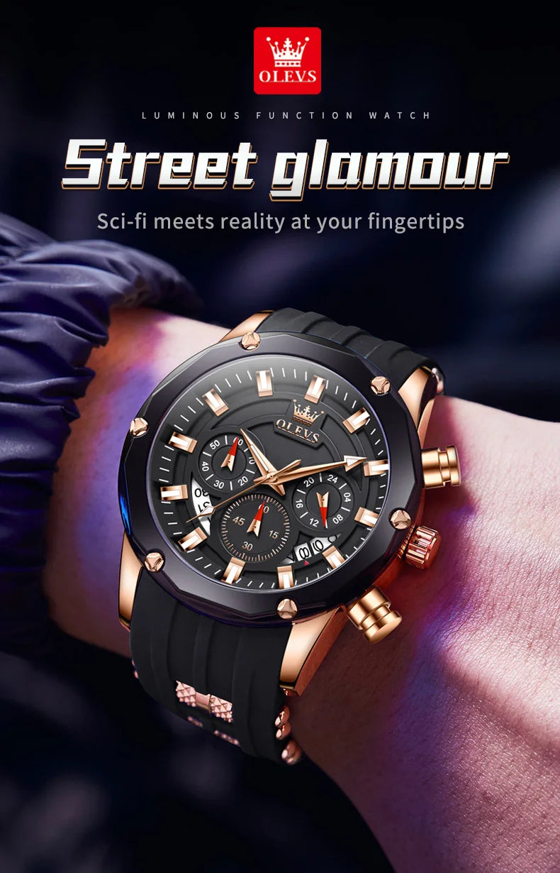 OLEVS Blue Sport Watch - Luminous Rubber Band Athletic