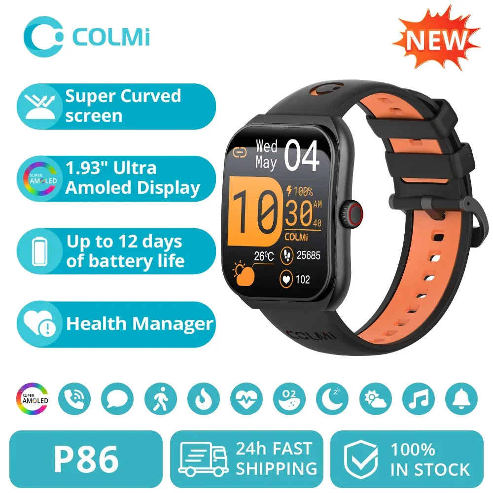 COLMI P86 1.93" AMOLED Smartwatch Men Health Manager Bluetooth Call IP68 Waterproof Smart Watch Women For Xiaomi iOS Phone - Wear444