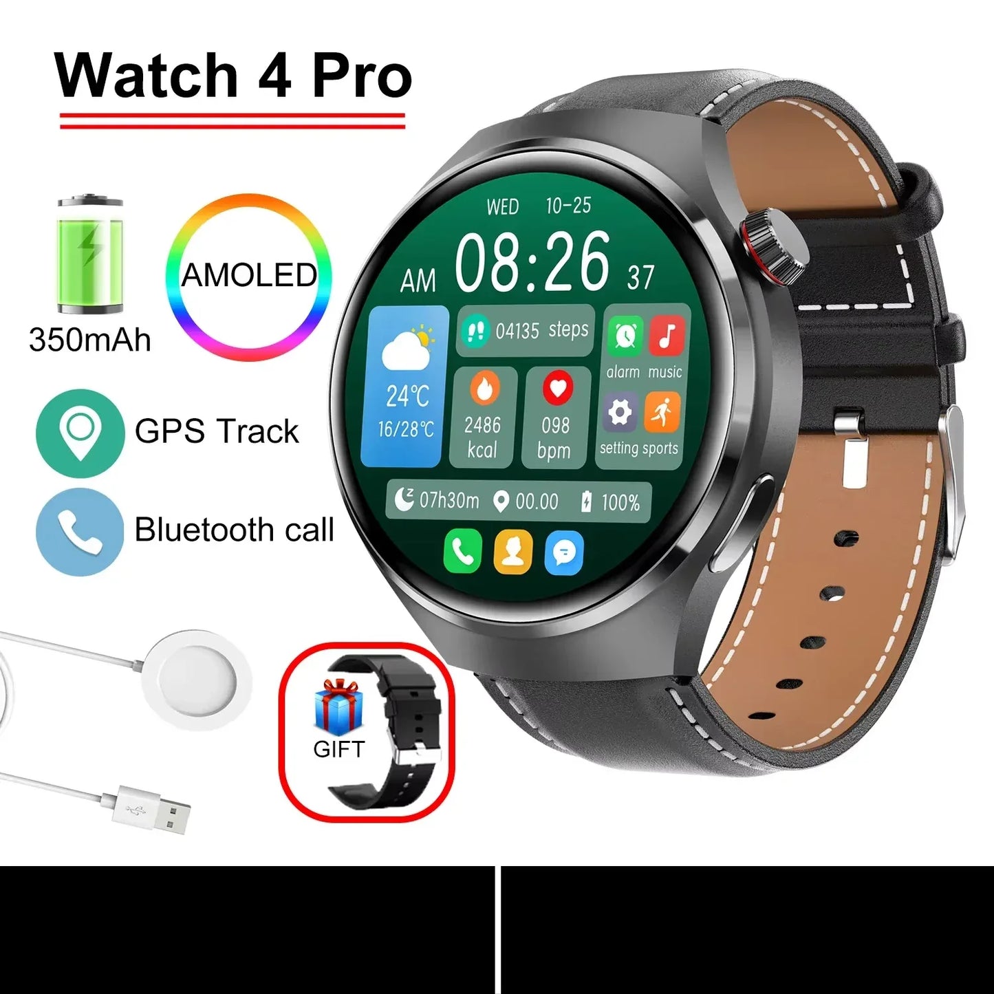 Gift Man Health Monitor Waterproof BT Call NFC AMOLED Screen 360*360 GPS Track Compass New military GT4 Pro 2026 SmartWatch Men - Wear444