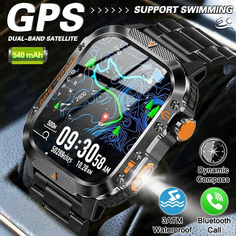 2025 New GPS Military Outdoor Sports Smart Watch Men 2.01-inch AMOLED 3ATM IP69K Waterproof Compass Call Swim Fitness Smartwatch - Wear444