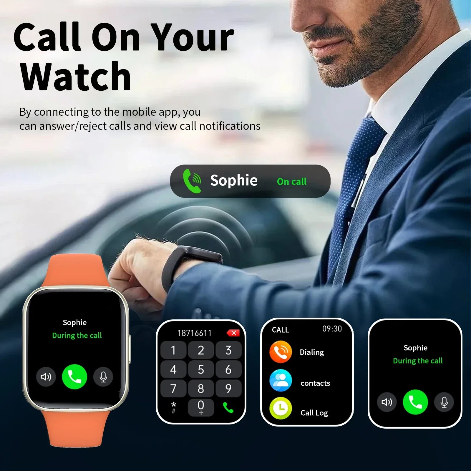 Smart watch, wireless calling /dial,for iPhone/Andriod, multi -Sport mode, calling reminder and rejection, SMS reminder - Wear444