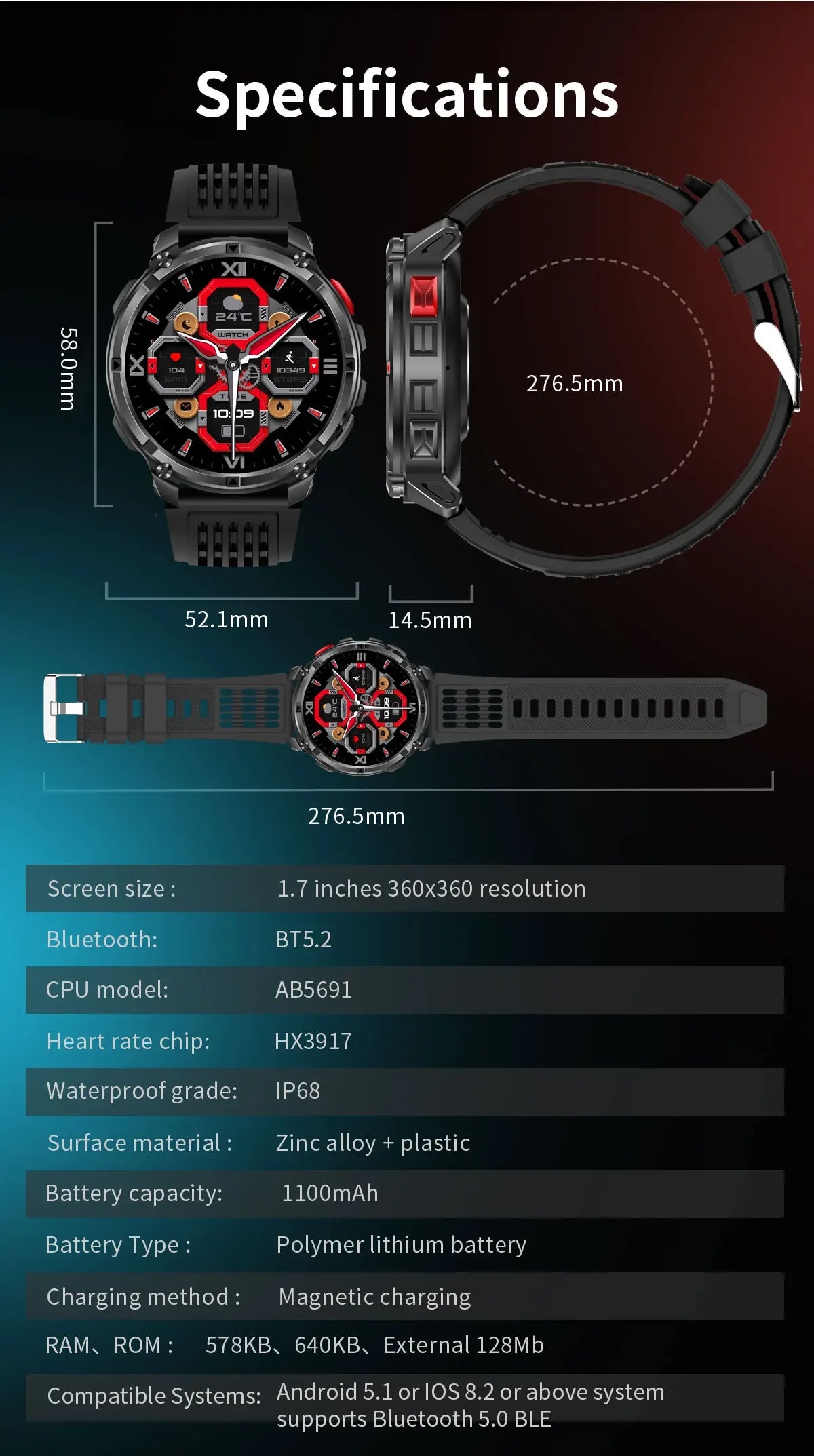 2026 New T-Rex3 Ultra 1100mAh Battery Smart Watch GPS Track Compass IP69K Waterproof Sports tracker Outdoors Military Smartwatch - Wear444