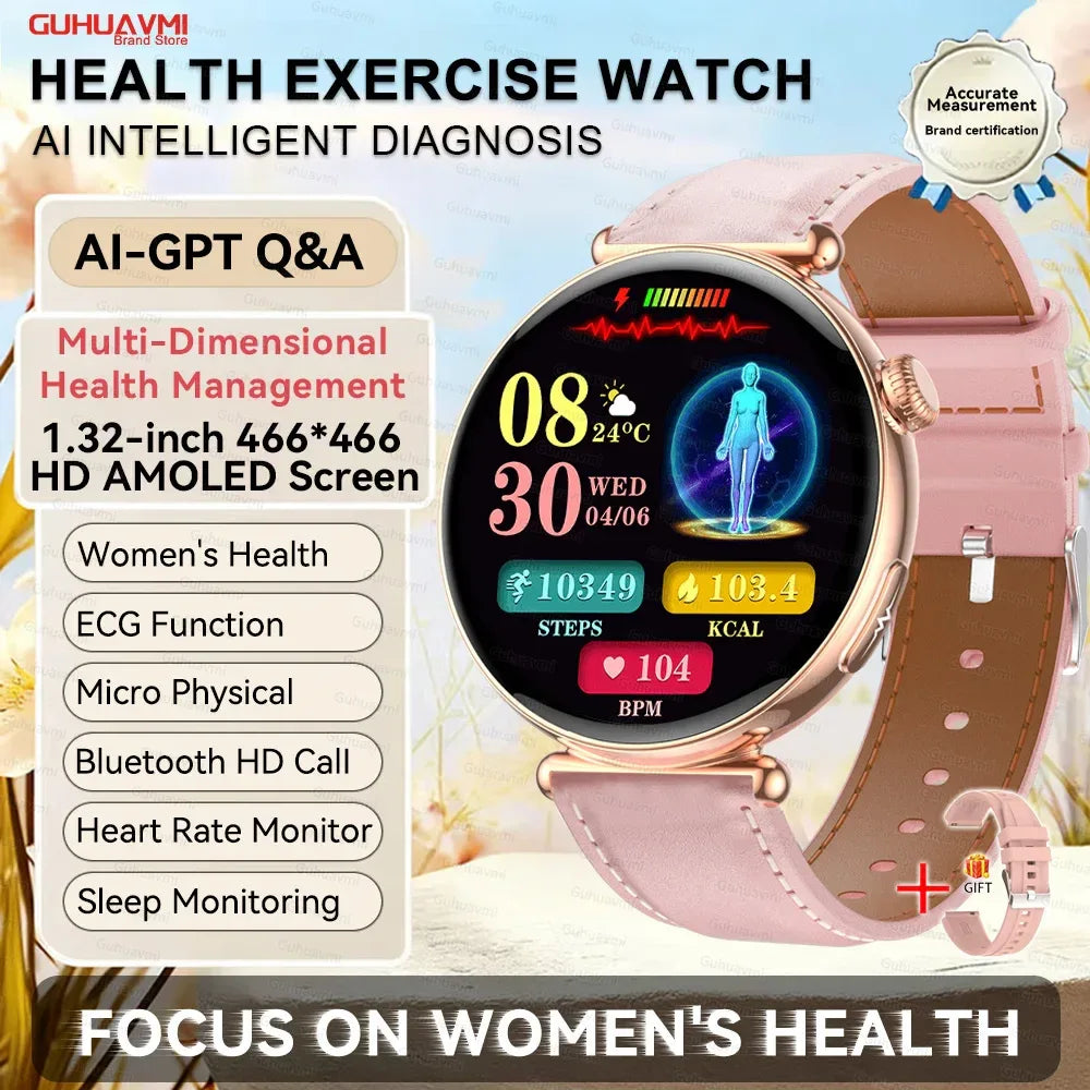 2026 New Women AI Smart Diagnosis Smart Watch HRV+ECG Uric Acid Blood Oxygen Health Monitor IP68 Waterproof Sports Smartwatches - Wear444