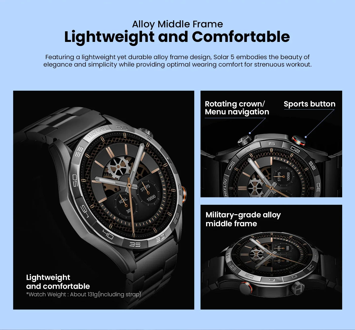 HAYLOU Solar 5 Voice Calling Smartwatch 1.58'' AMOLED Display 60Hz Smart Watch 24H Health Monitoring Sports Smartwatch for Men - Wear444