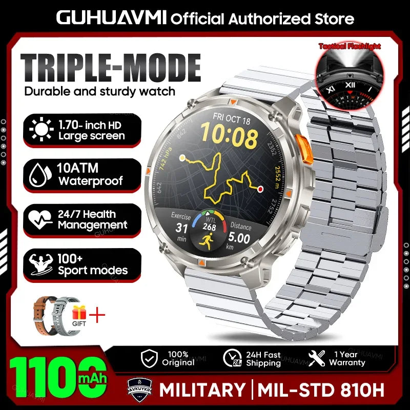 Military Men T-Rex3 Ultra GPS Track Smart Watch 1100mAh Battery Bluetooth Call Waterproof Flashlight Compass Outdoor Smart watch - Wear444