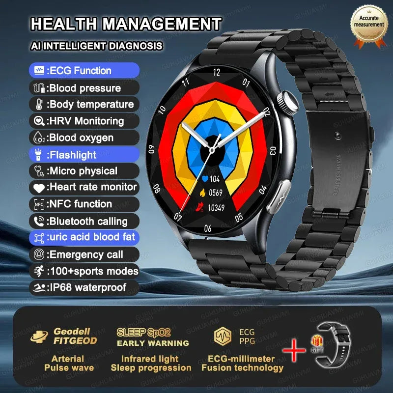 2025 New NFC+ECG+PPG Health Smart Watch BMI Fat Heart Rate Blood Pressure Watch 380mAh BT Call IP68 Waterproof Sports Bracelet - Wear444
