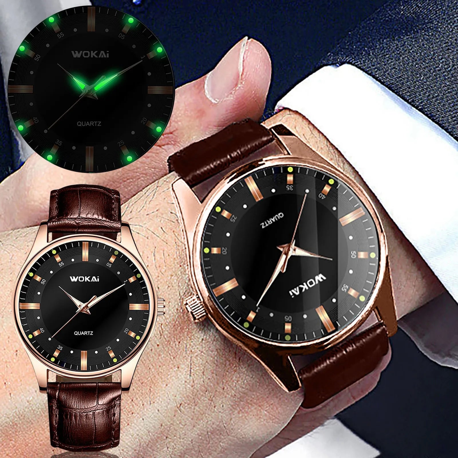 Men'S Quartz Watches Casual High Quality Fashion Waterproof Business Luxury Retro Round Dial Leather Strap Watches