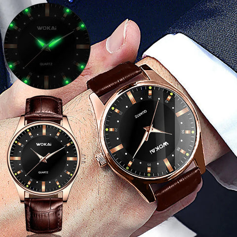 Men'S Quartz Watches Casual High Quality Fashion Waterproof Business Luxury Retro Round Dial Leather Strap Watches
