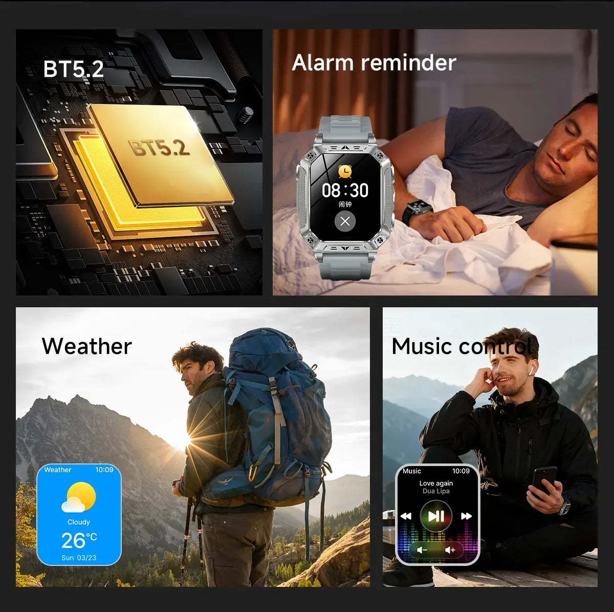 Robust military smart watch 1400Mah battery fitness tracking 10ATM waterproof tactical sports flashlight men's phone watch - Wear444