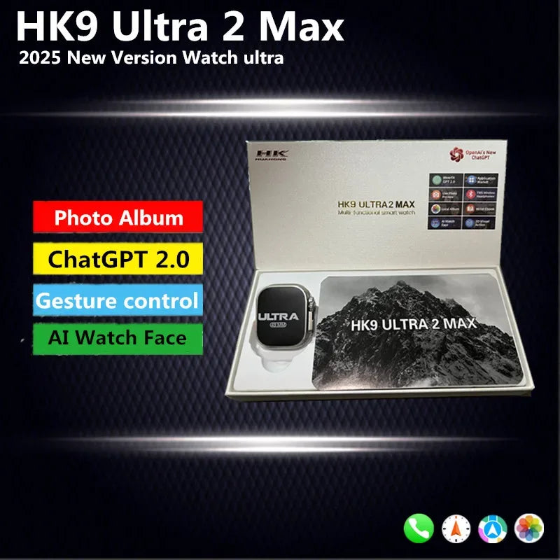 HK9 Ultra 2 MAX Gen4 AMOLED Screen Smart Watch 2GB ROM ChatGPT Local Music Album E-Book Connect TWS For IOS Android Smartwatch - Wear444