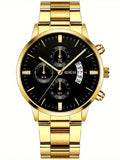 Fashionable men's quartz watch band calendar with bracelet necklace ring set party gift