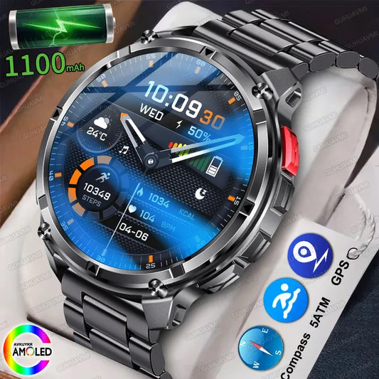 2026 New 1100mAh Battery Military Outdoor Edition SmartWatch AMOLED 5ATM Waterproof Bluetooth Call Clock Compass Sports Watches - Wear444