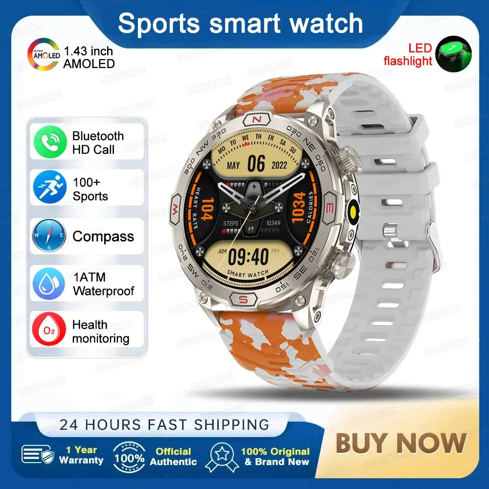 2025New Smart Watch AMOLED Screen GPS Sport Fitness Waterproof LED Lights Compass HD Call Call Smartwatch For Android iOS man - Wear444