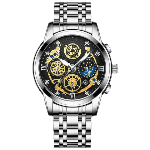 BINBOND B4010 Fashion Casual Quartz Men Watch Stainless Steel Strap Luxury Dial Luminous 30M Waterproof Business Men Wristwatch