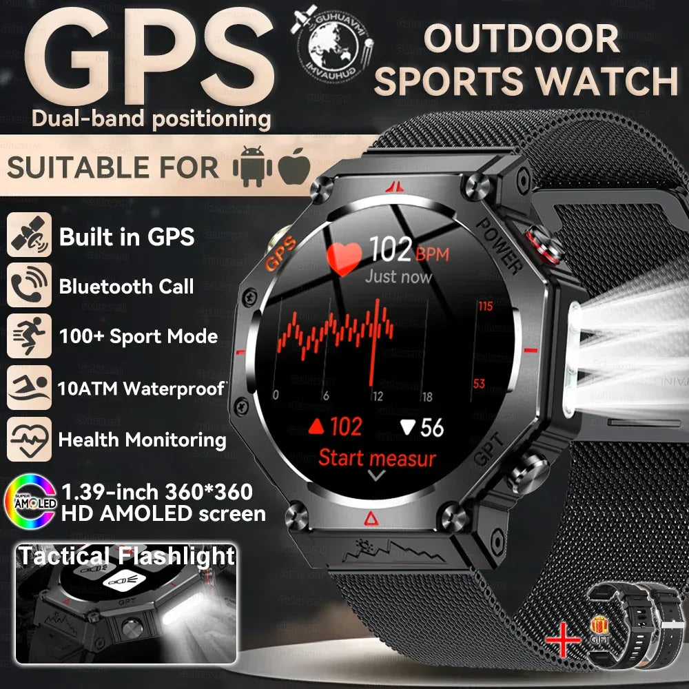 Military Smart Watch T-Rex 3 Bulit-in GPS Compass Altimeter Barometric 10ATM IP69K Waterproof AMOLED Bluetooth Call Smart watch - Wear444