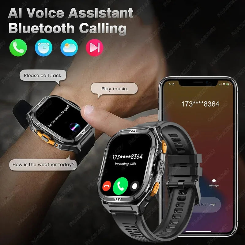 2025 New GPS Smart Watch Men 1.96-inch HD AMOLED Screen Compass Bluetooth Call 5ATM Waterproof Sport Smart Watch for Android iOS - Wear444