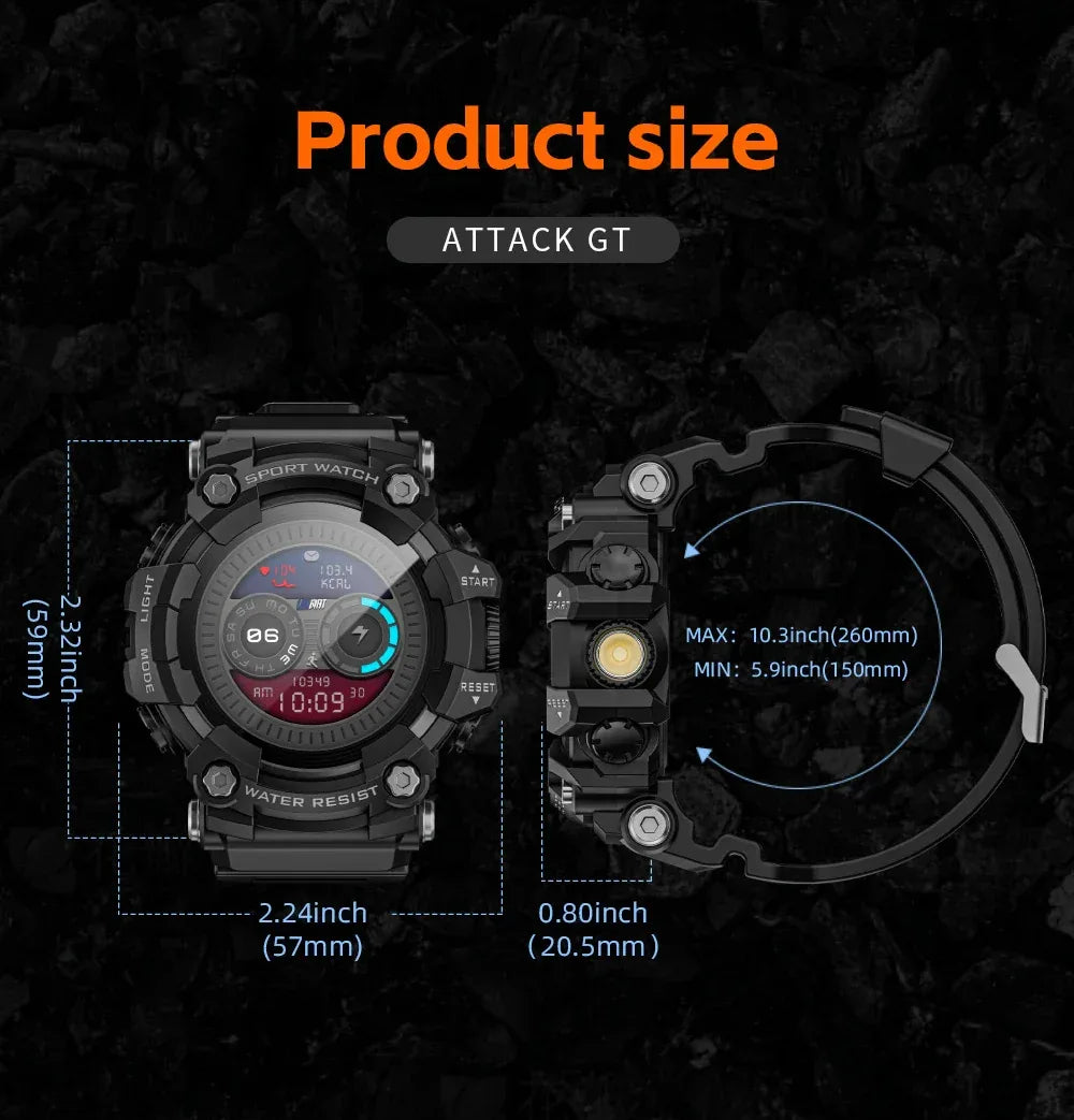 LOKMAT ATTACK-GT Upgrade Sport Smart Watch Waterproof Bluetooth Calls Rugged Smartwatches Flashlight Fitness Tracker for Phone - Wear444