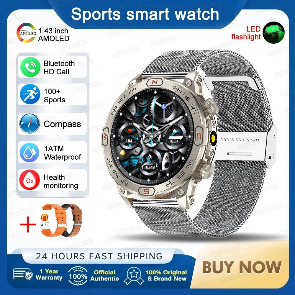 2025New Smart Watch AMOLED Screen GPS Sport Fitness Waterproof LED Lights Compass HD Call Call Smartwatch For Android iOS man - Wear444