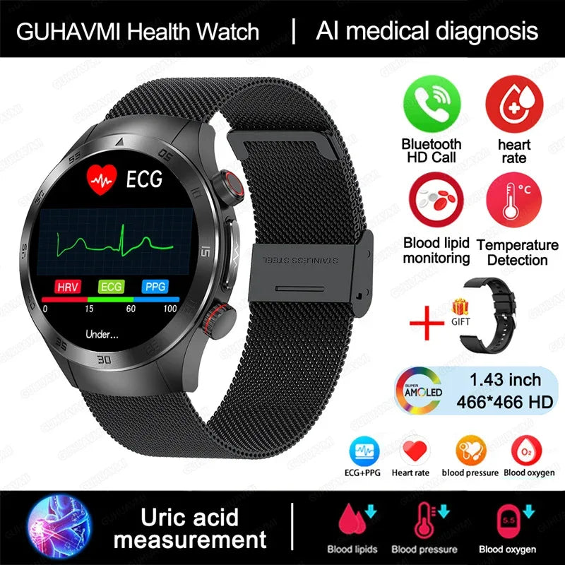 For Xiaomi Precise Laser Therapy Bracelet Uric Acid Blood Lipid ECG+PPG Health Smart Watch Bluetooth Call Smartwatches 2025 New - Wear444