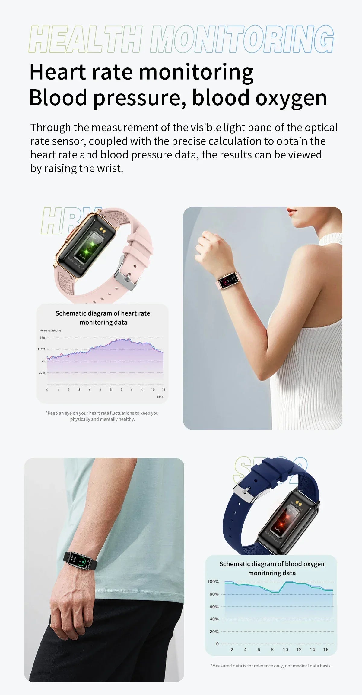 For Android IOS Smart Bracelet Women Smartwatch Men Heart Rate Blood Oxygen Waterproof Sport Smart Band Watch For Ladies +Gift - Wear444