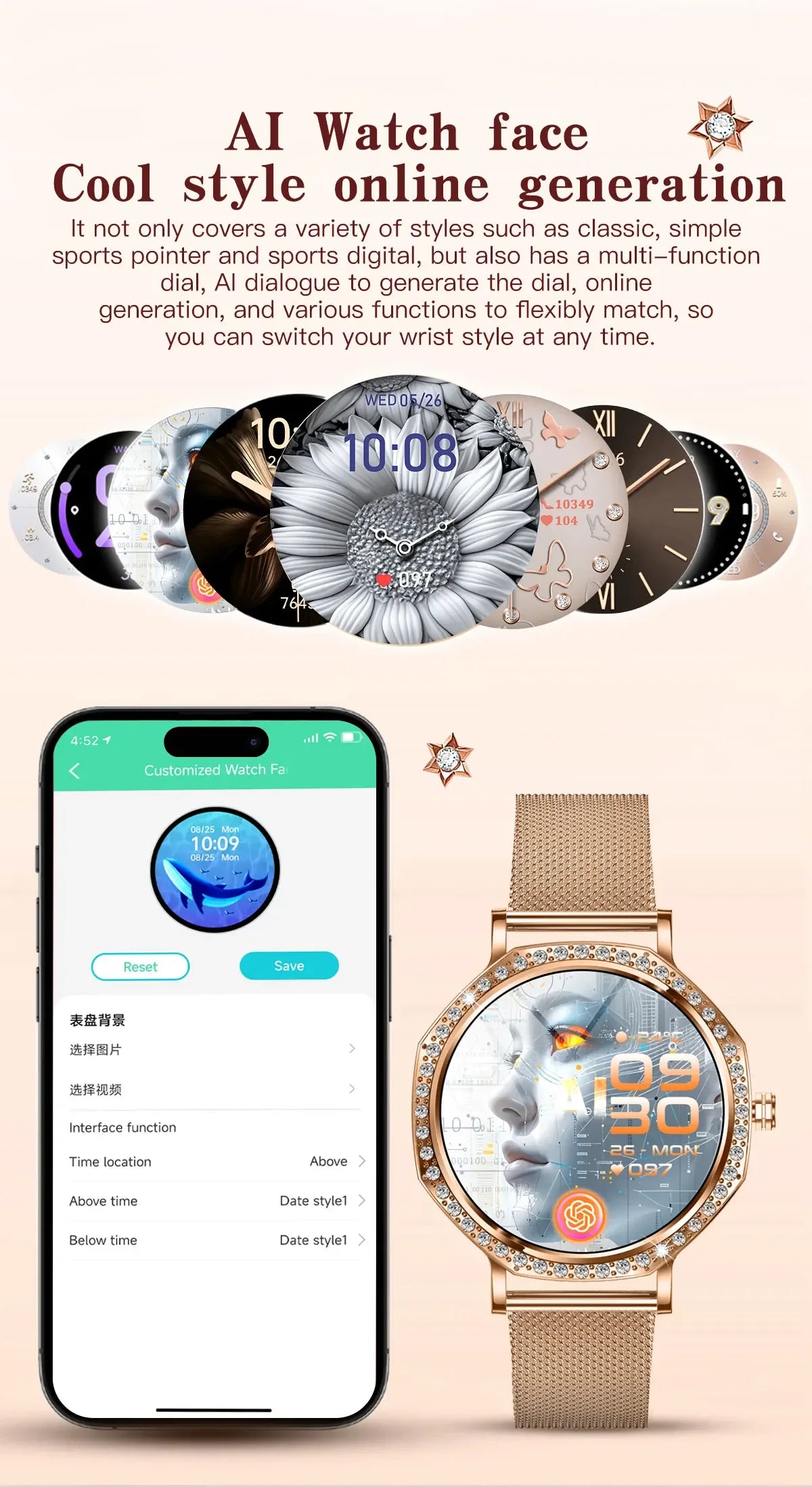 Luxury Women's Smartwatches Diamond Dial Fashion Smart Watch Heart Rate Monitor Sleep Tracking IP67 Waterproof For Android & IOS - Wear444