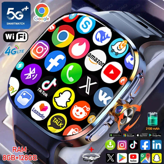 8GB+128GB RAM 5G/4G Smart Watch 2.4 inch AMOLED 2100mah Battery 900W Camera GPS WIFI Google APPS Download Smartwatch Android 10 - Wear444