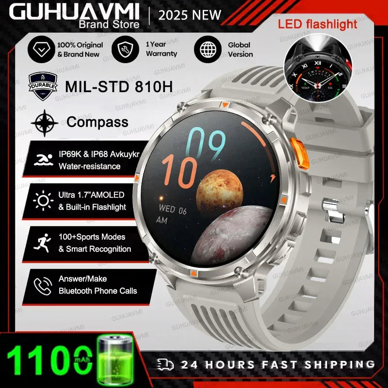 2026 New T-REX3 1100mAh Battery Smart Watch Men 10ATM Waterproof GPS Bluetooth Call 1.7" AMOLED HD Sports Flashlight Smart Watch - Wear444