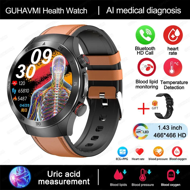 For Xiaomi Precise Laser Therapy Bracelet Uric Acid Blood Lipid ECG+PPG Health Smart Watch Bluetooth Call Smartwatches 2025 New - Wear444
