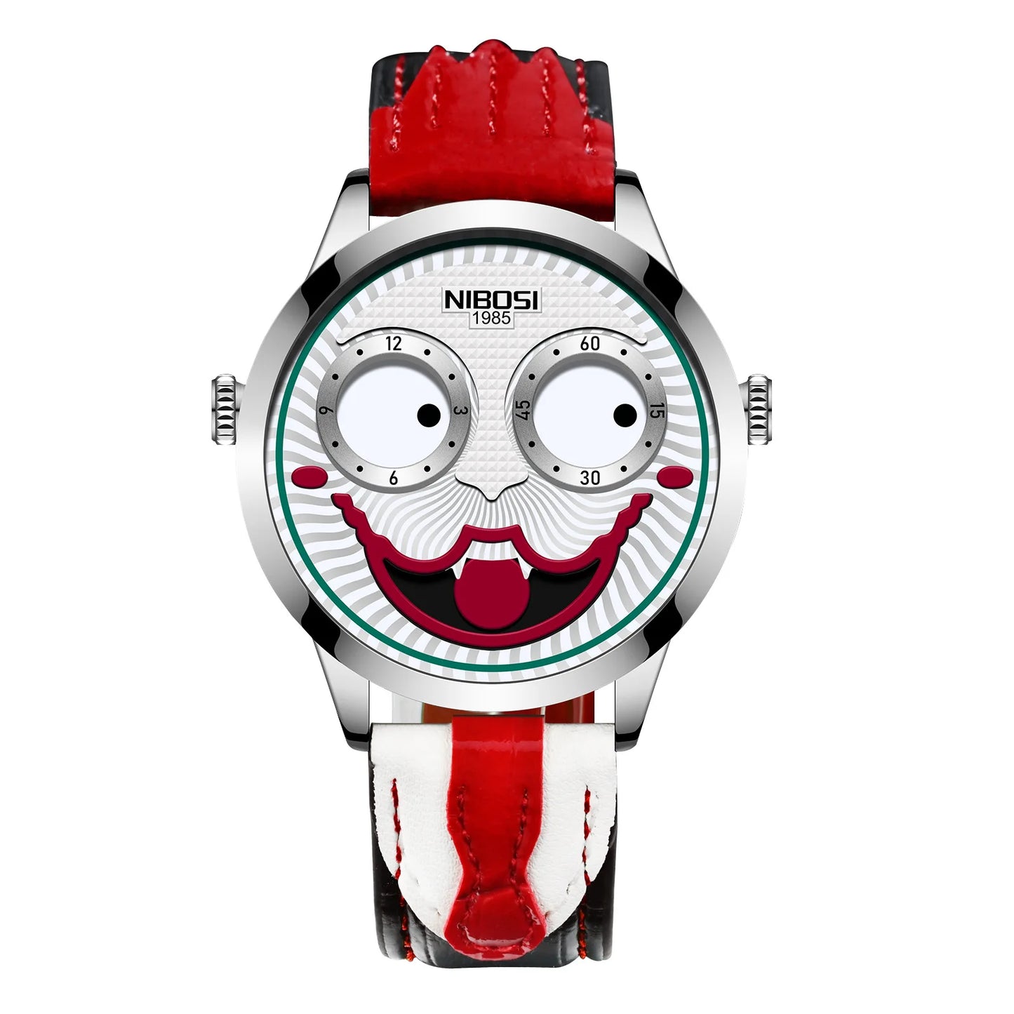 Creative Clown Dial Watch - Unique Leather Strap Design