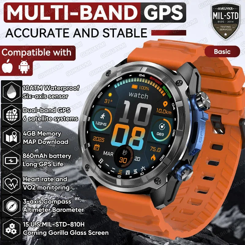 2026 New T-REX Pro Dual-Band AGPS Smartwatch Built-in Offline Map 10ATM Waterproof 30-Days Battery Compass Men Militray Watches - Wear444