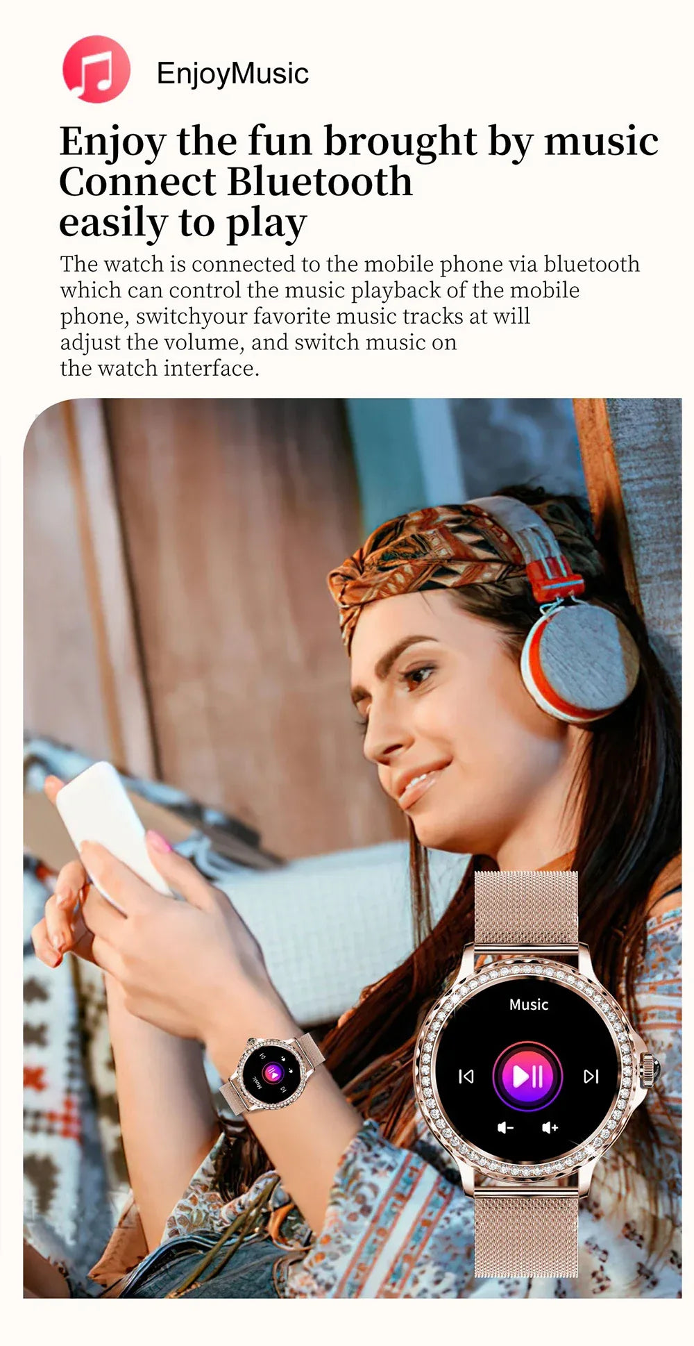 MEVADEN Rose Gold Smart Watch Bluetooth Call Lady 100+ Sports Mode Fitness Health Monitor Women Smartwatch for IOS Android NX19 - Wear444